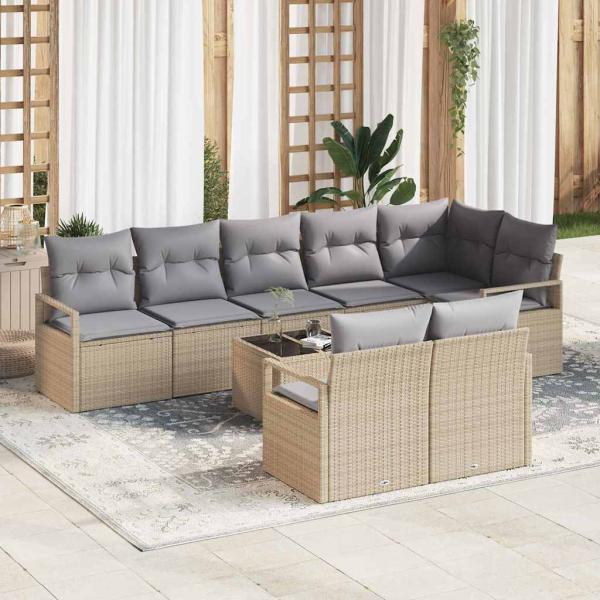 ARDEBO.de - 9-teiliges Garten Sofa Set mit Kissen Schwarz Poly Rattan