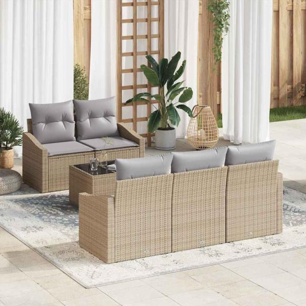 ARDEBO.de - 6-teiliges Garten-Sofaset mit Kissen Beige Poly Rattan