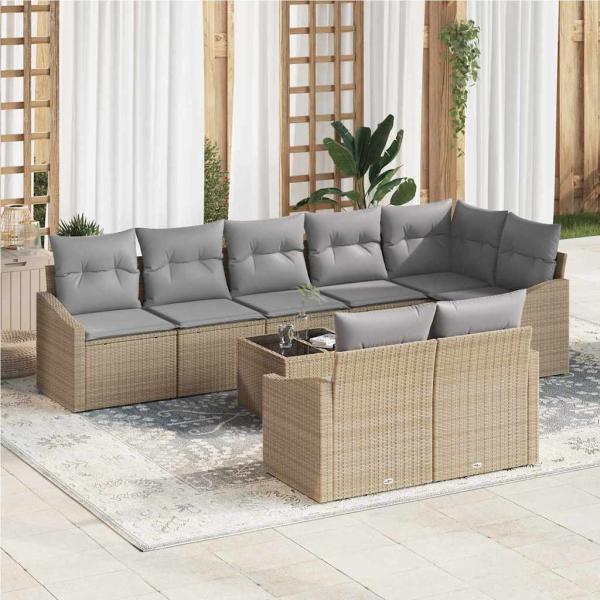 ARDEBO.de - 9-teiliges Garten-Sofa-Set mit Kissen Schwarz Poly Rattan