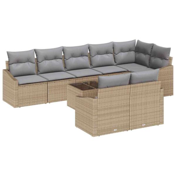 9-teiliges Garten-Sofa-Set mit Kissen Schwarz Poly Rattan