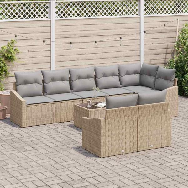 9-teiliges Garten-Sofa-Set mit Kissen Schwarz Poly Rattan