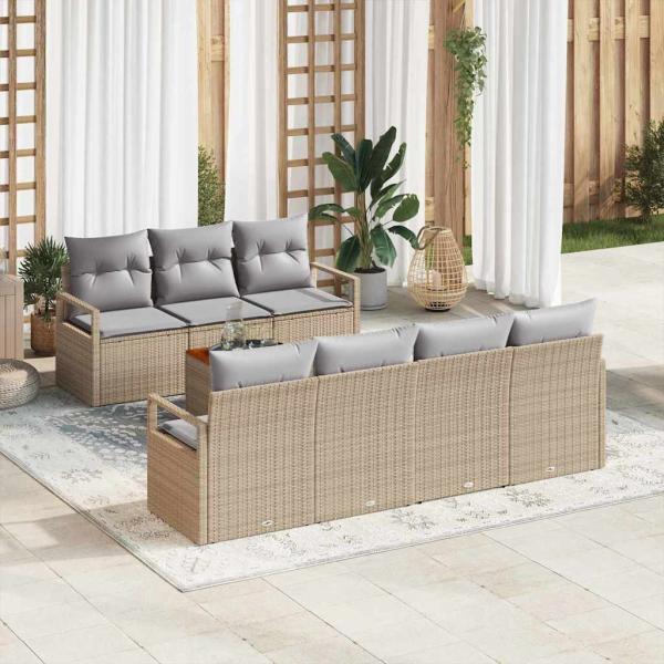 ARDEBO.de - 8-Teiliges Garten Sofa Set mit Kissen Beige Poly Rattan Akazie