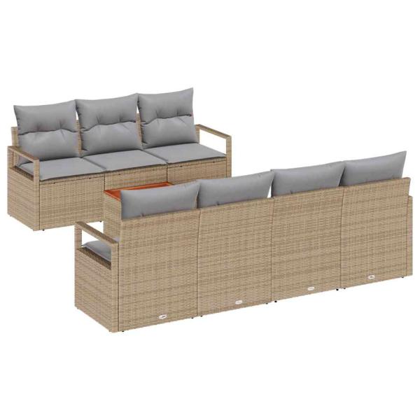 8-Teiliges Garten Sofa Set mit Kissen Beige Poly Rattan Akazie