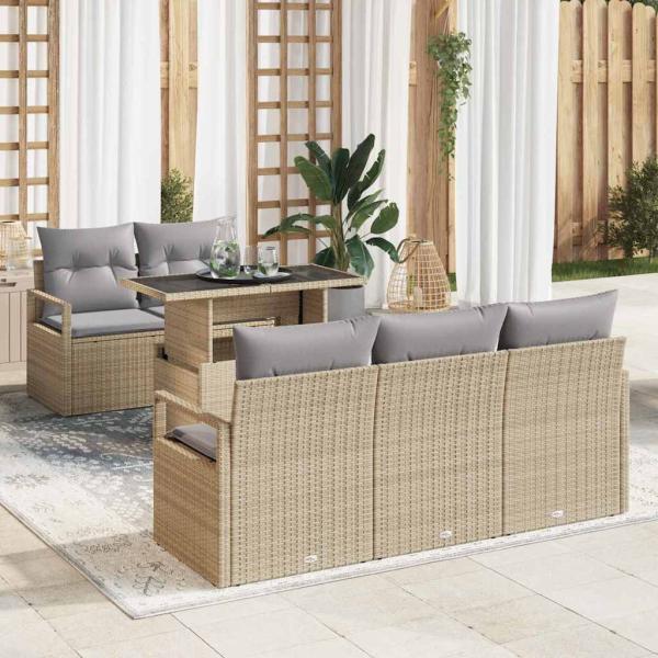 ARDEBO.de - 6-teiliges Garten Sofa Set mit Kissen Beige Poly Rattan