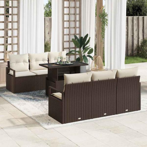 ARDEBO.de - 7-teiliges Garten Sofa Set mit Kissen in Braun Poly Rattan