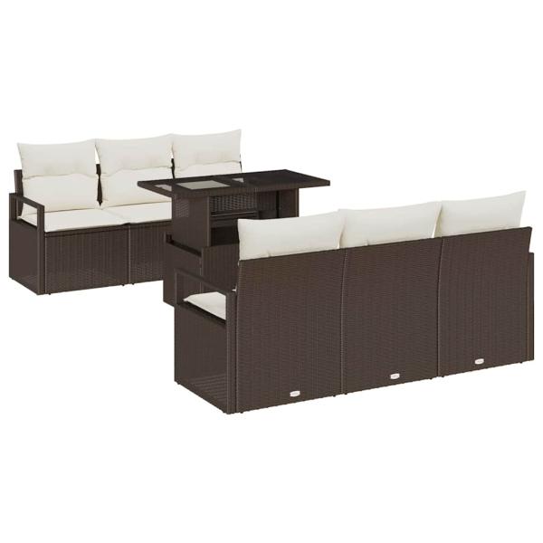 7-teiliges Garten Sofa Set mit Kissen in Braun Poly Rattan