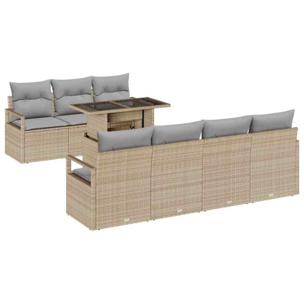 8-teiliges Garten Sofa Set mit Kissen Beige Poly Rattan