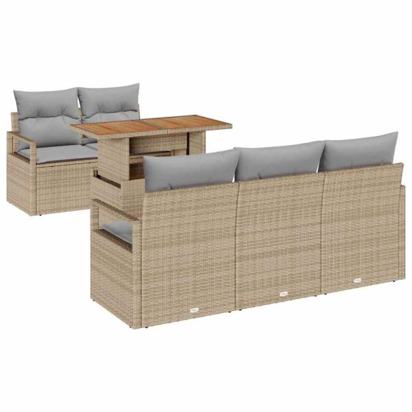 6-teiliges Garten-Sofa-Set mit Kissen Beige Poly Rattan Akazie