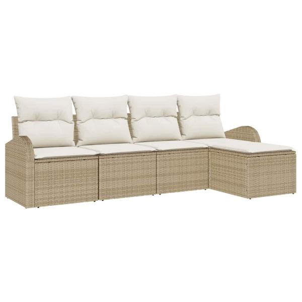 5-teilige Garten Sofa Set mit Kissen Beige Poly Rattan
