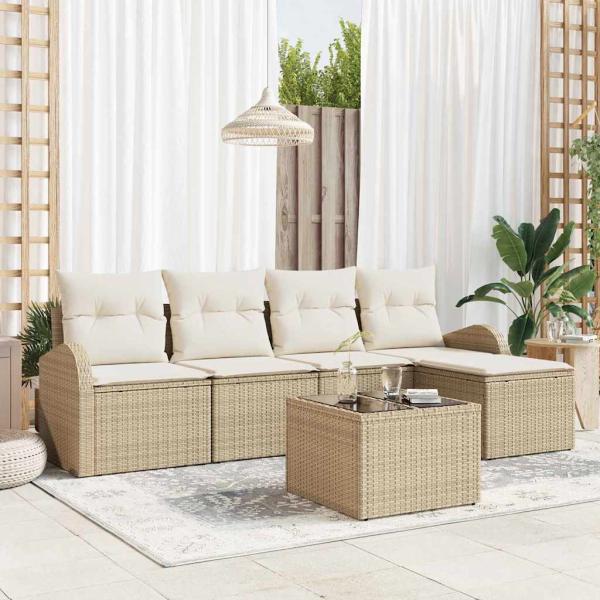ARDEBO.de - 6-teiliges Garten-Sofa-Set mit Kissen Braun Poly-Rattan