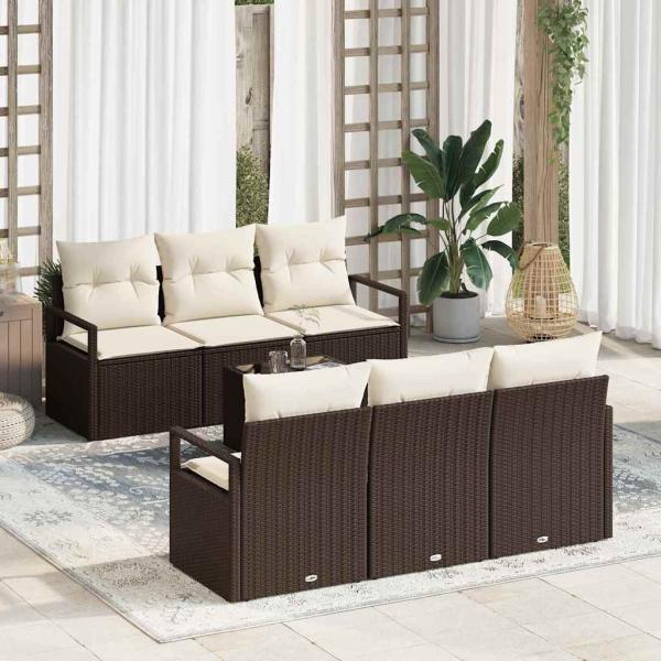 ARDEBO.de - 7-teiliges Garten-Sofa-Set mit Kissen in Braun aus Poly-Rattan