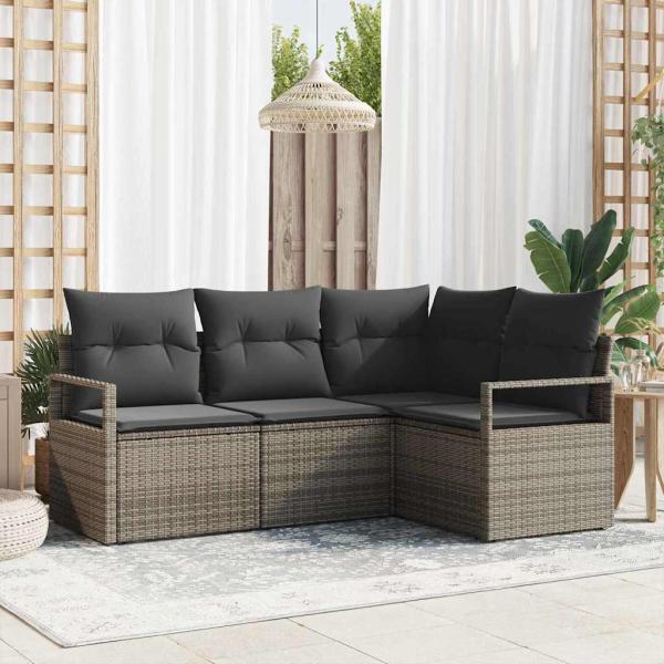 ARDEBO.de - Sofa Set 4 stk. Grau Poly-Rattan