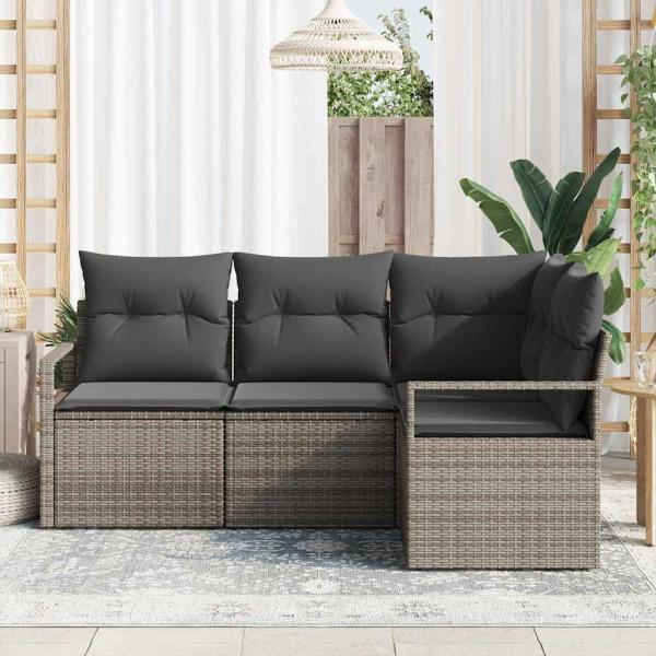 Sofa Set 4 stk. Grau Poly-Rattan