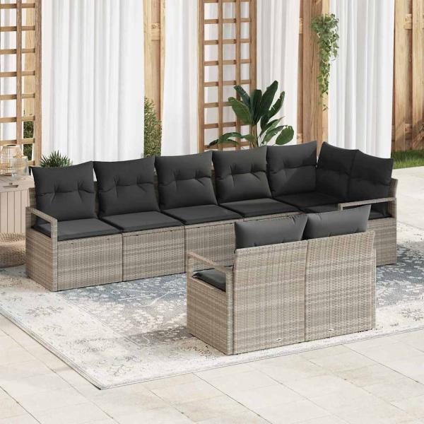 ARDEBO.de - 8-teiliges Garten Sofa Set mit Kissen Hellgrau Poly Rattan