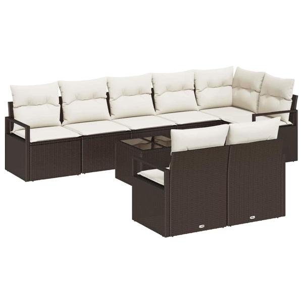 8-teiliges Garten Sofa Set mit Kissen Grau Poly Rattan