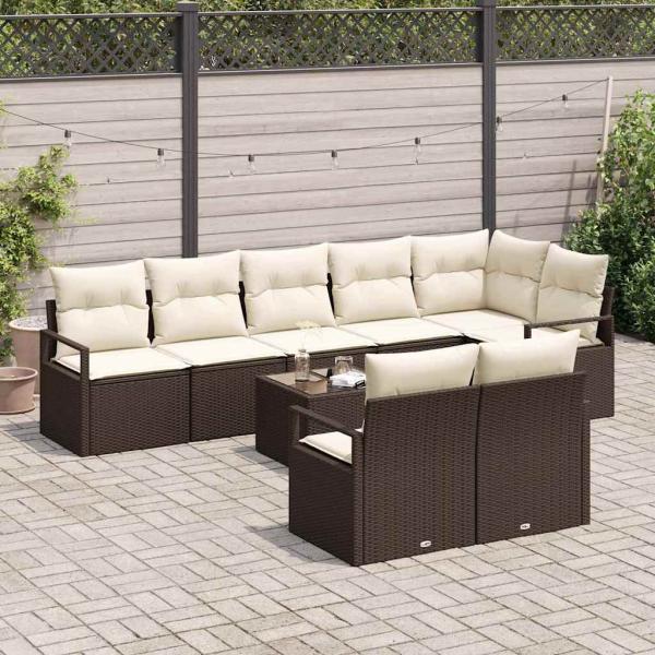 8-teiliges Garten Sofa Set mit Kissen Grau Poly Rattan