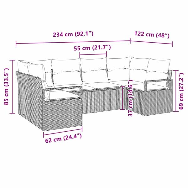6-teiliges Garten-Sofa-Set mit Kissen Grau Poly Rattan