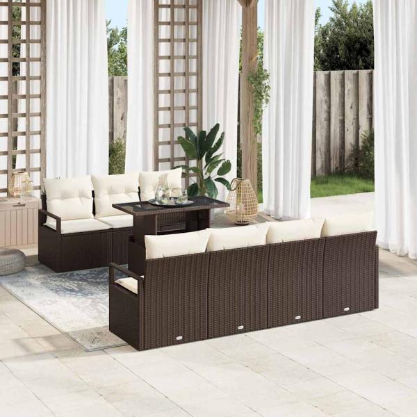 ARDEBO.de - 8-teiliges Garten Sofa Set mit Kissen Braun Poly Rattan