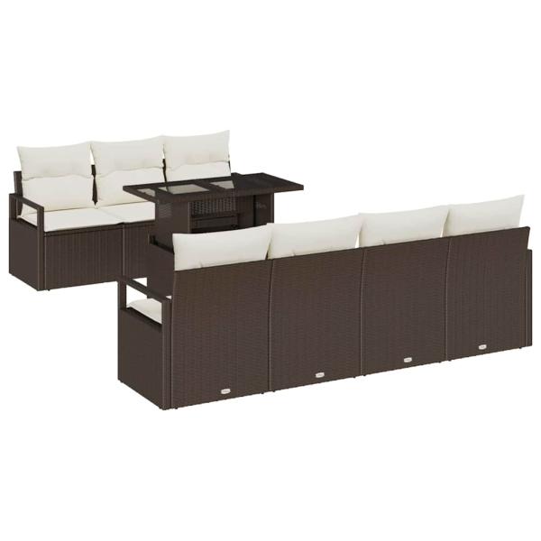 8-teiliges Garten Sofa Set mit Kissen Braun Poly Rattan