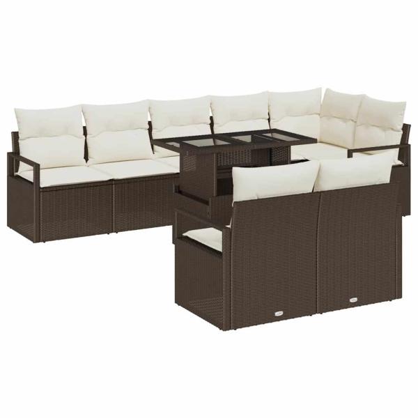 9-teiliges Garten-Sofa-Set mit Kissen Braun Poly Rattan