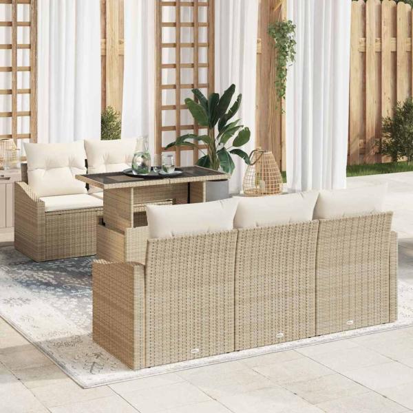 ARDEBO.de - 6-teiliges Garten Sofa Set mit Kissen Beige Poly Rattan