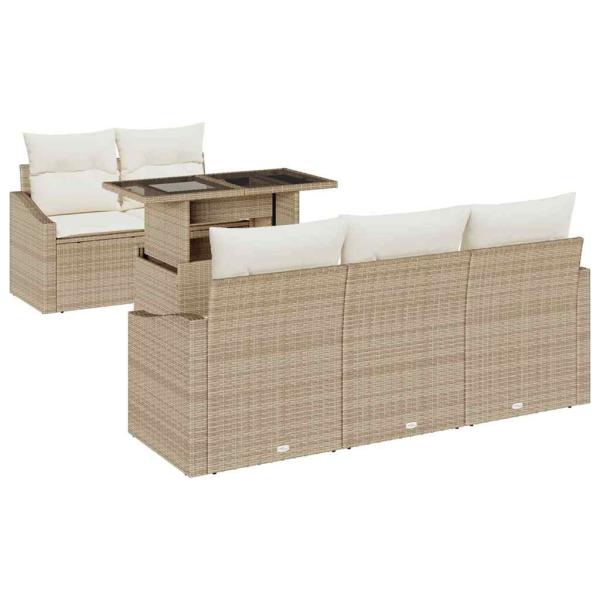 6-teiliges Garten Sofa Set mit Kissen Beige Poly Rattan