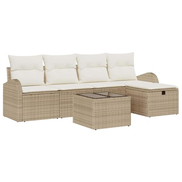 6-teiliges Garten-Sofa-Set mit Kissen in Beige aus Poly Rattan
