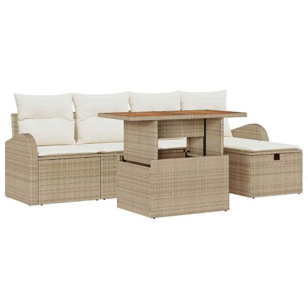 6-teiliges Garten Sofa Set mit Kissen Beige Poly Rattan