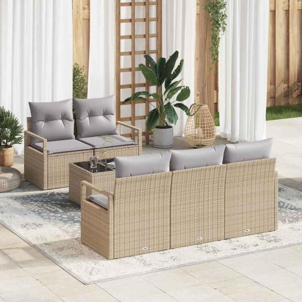 ARDEBO.de - 6-teiliges Garten Sofa Set mit Kissen Beige Poly Rattan