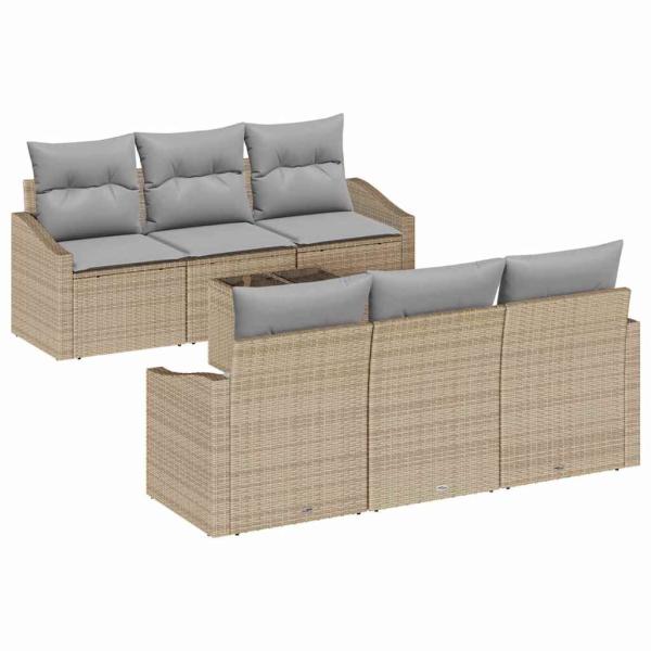 7-teiliges Garten Sofa Set mit Kissen Beige Poly Rattan