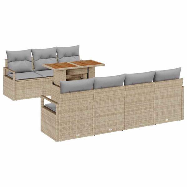8-teiliges Garten-Sofaset mit Kissen Beige Poly Rattan