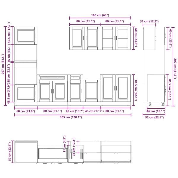 7-tlg. Küchenschrank-Set Kalmar Räuchereiche Holzwerkstoff