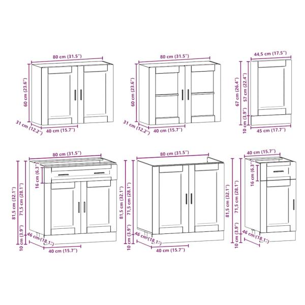 7-tlg. Küchenschrank-Set Kalmar Räuchereiche Holzwerkstoff