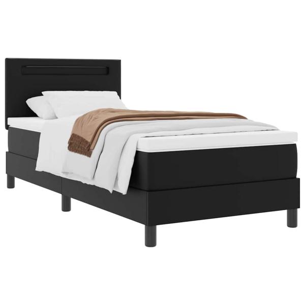 Boxspringbett mit Matratze ? Schwarzes Einzelbett aus Kunstleder