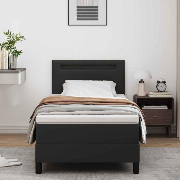 Boxspringbett mit Matratze ? Schwarzes Einzelbett aus Kunstleder