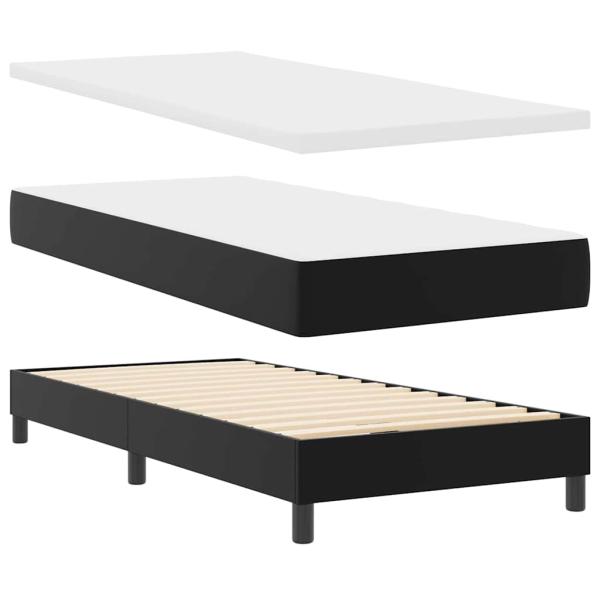 Boxspringbett mit Matratze ? Schwarzes Einzelbett aus Kunstleder