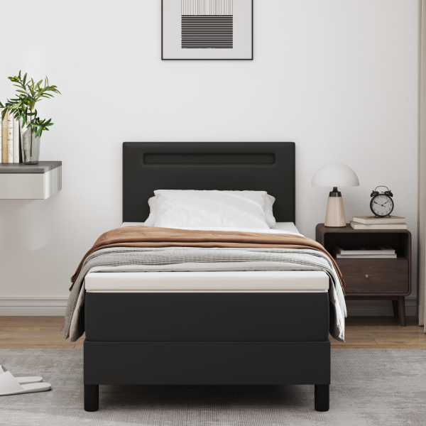 Boxspringbett mit Matratze Schwarz 90x200 cm Kunstleder