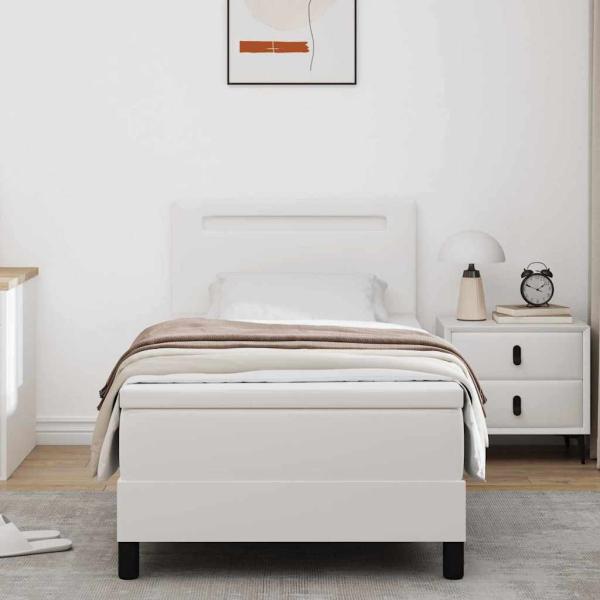 Boxspringbett mit Matratze Weiß 100x200 cm Kunstleder