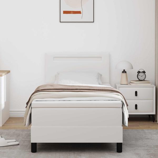 Boxspringbett mit Matratze Weiß 100x200 cm Kunstleder