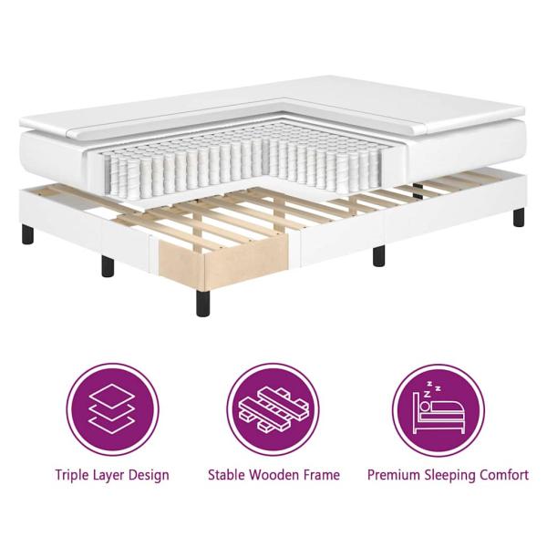 Boxspringbett mit Matratze Weiß 100x200 cm Kunstleder