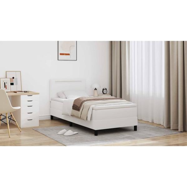 Boxspringbett mit Matratze Weiß 100x200 cm Kunstleder