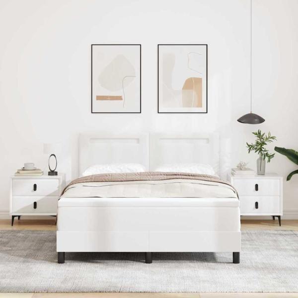 Boxspringbett mit Matratze Weiß 160x200 cm Kunstleder