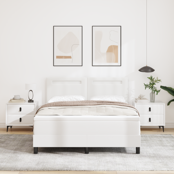 Boxspringbett mit Matratze Weiß 160x200 cm Kunstleder