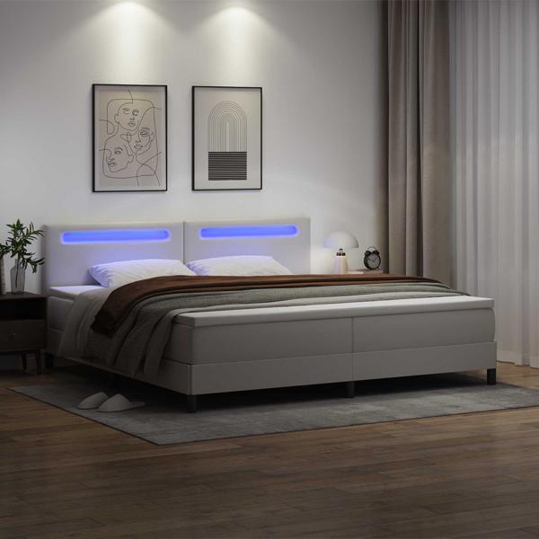 Boxspringbett mit Matratze Weiß 200x200 cm Kunstleder