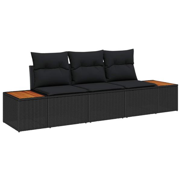 ARDEBO.de - 3-teiliges Garten Sofa Set mit Kissen Schwarz Poly Rattan Akazie