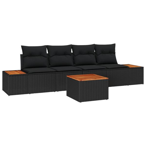 ARDEBO.de - 5-teiliges Garten Sofa Set mit Kissen Schwarz Poly Rattan Akazie