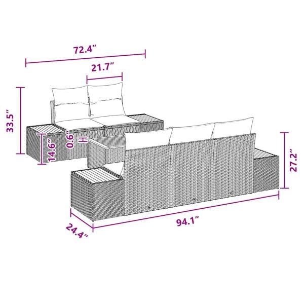 6-Teiliges Garten Sofa Set mit Kissen Schwarz Poly Rattan Akazie