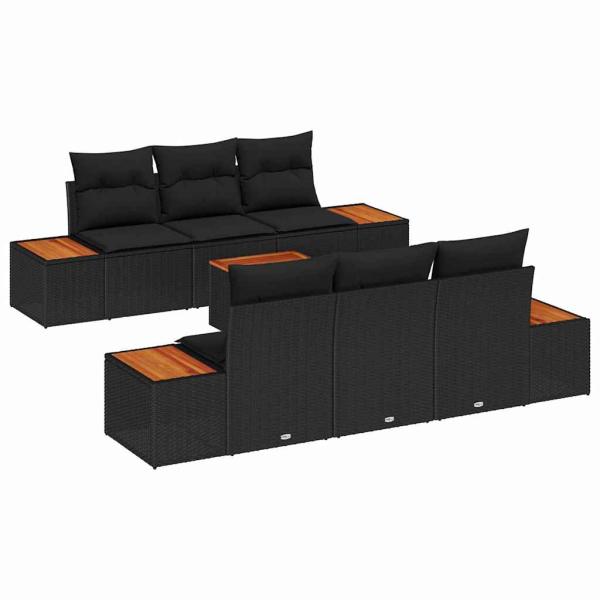 7-teiliges Garten-Sofa-Set mit Kissen Schwarz Poly-Rattan Akazie
