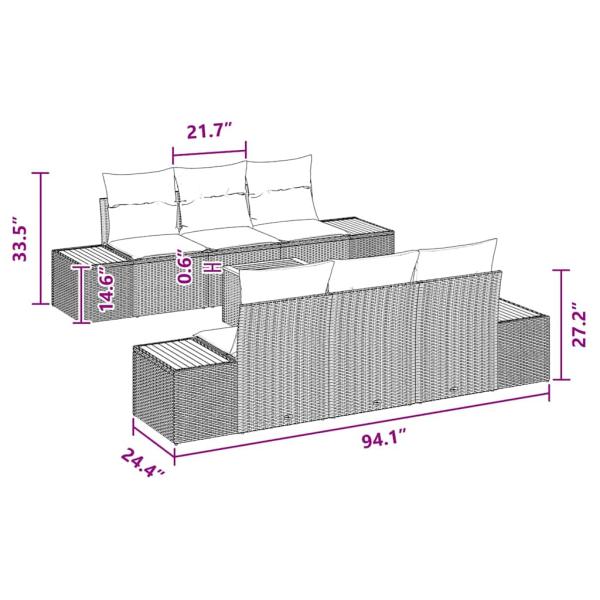 7-teiliges Garten-Sofa-Set mit Kissen Schwarz Poly-Rattan Akazie