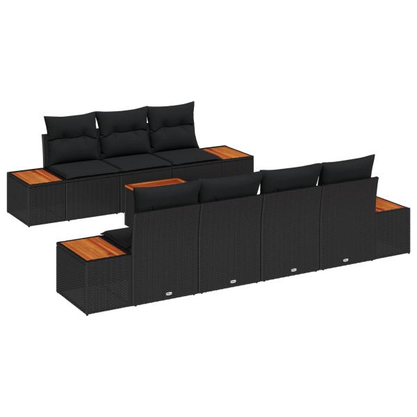 ARDEBO.de - 8-teiliges Garten Sofa Set mit Kissen Schwarz Poly Rattan Akazie
